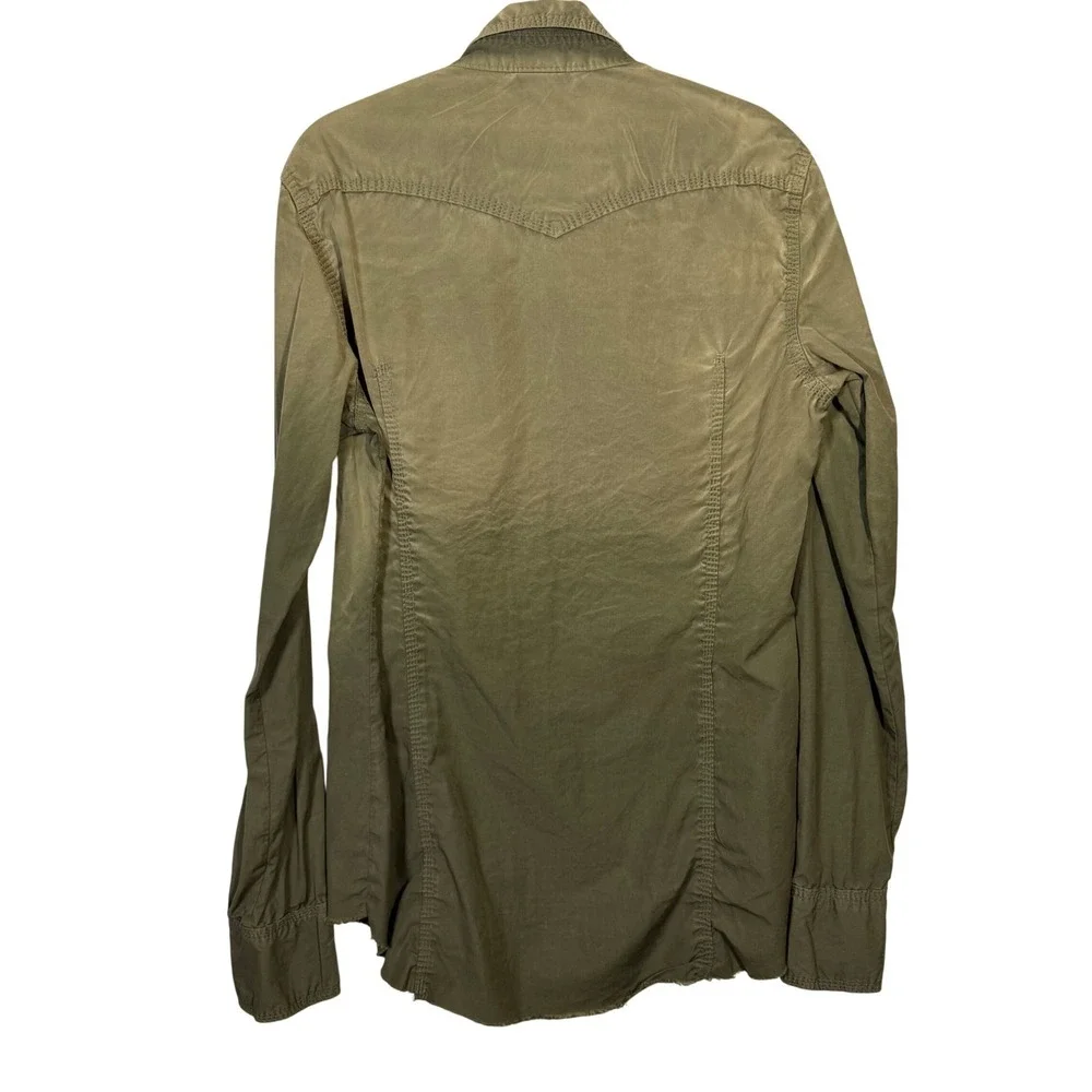 True Religion Mens Khaki Green Long Sleeve Western Snap‎ Button Shirt XL